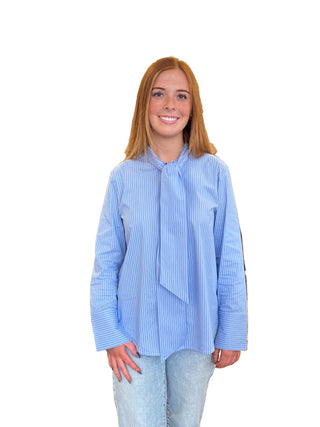 Tie Blouse- Blue & White