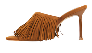 Morina Suede Fringe Detail Dress Sandals- Cognac