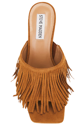 Morina Suede Fringe Detail Dress Sandals- Cognac