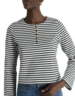 Silvia Bracelet Sleeve Top- Navy Breton Stripe