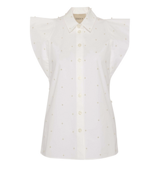 Astraes Stripe Embellished Sleeveless Shirt- White/Pearl