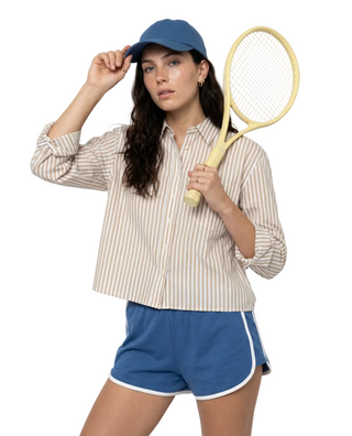 The Ls Boxy Crop - Taupe/White