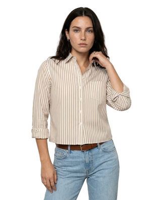 The Ls Boxy Crop - Taupe/White