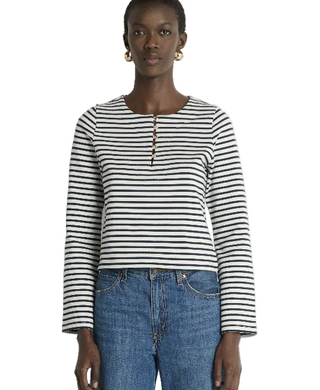 Silvia Bracelet Sleeve Top- Navy Breton Stripe