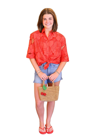 Boyfriend Shirt- Red Cutout Floral