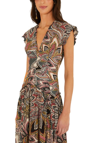 Tapestry Flowers Dark Green Sleveless Maxi Dress