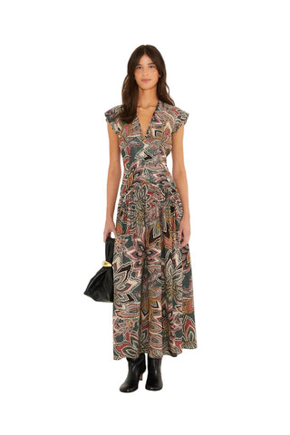 Tapestry Flowers Dark Green Sleveless Maxi Dress