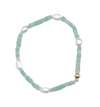 Dainty Turquoise Square Pebble Bracelet with Pearl Accents