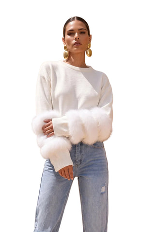 Tiers of Treaty Fur Sweater - White