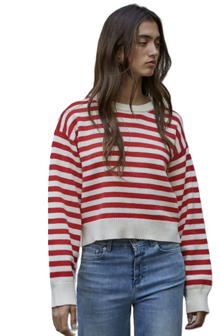 Knit Sweater Nylon Wool Acrylic Striped Pullover