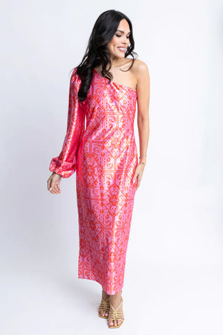 Floral One Shoulder Maxi Dress -Pink