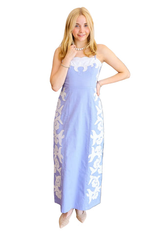 Denver Midi Dress- Light Blue Motif