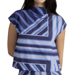 Sadie Top- Blue Geo Stripe