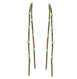 Turquoise Dotted Gold Duster Statement Earrings