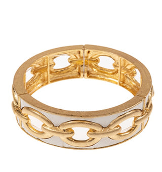 MA Leather & Linked Metal Bracelet- Ivory/Vintage Gold
