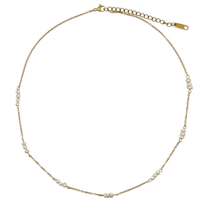 18K Gold & Dainty Pearl White Pebble Necklace