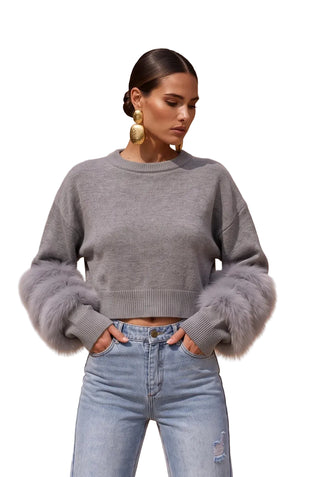 Tiers of Treaty Fur Sweater - Gray