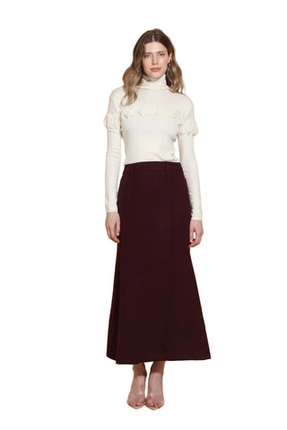 Wool Midi Trumpet Skirt- Burgundy