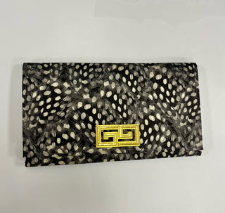 Clutch -Black Feather With Greek Key