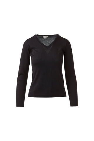 Fitted V Neck Lightweight Sweater- Black