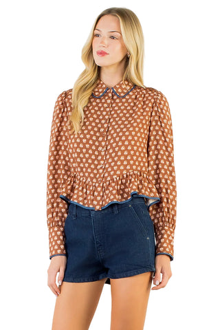Floral Pattern Button Down - Brown