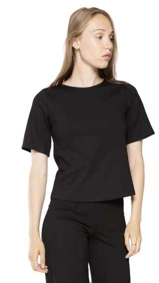 Ponte Knit Extended Short Sleeve Top - Black