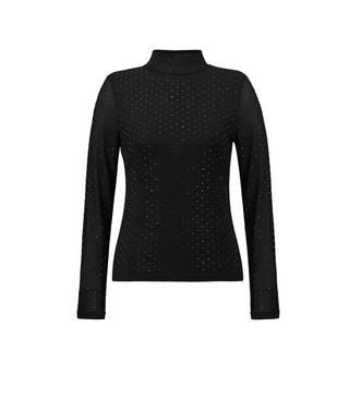 Rhinestone Mesh Long Sleeve Top - Black