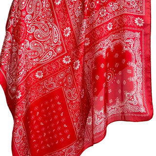 Paisley Print Satin Finish Square Scarf - Red
