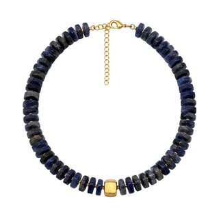 Chunky Dark Blue Lapis Flat Gemstone Necklace