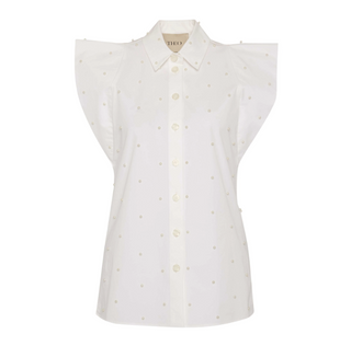 Astraes Stripe Embellished Sleeveless Shirt- White/Pearl