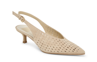 Alenna Perforated Suede Kitten Heel Slingback Pumps