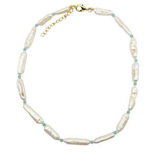 Long Freshwater Pearl Necklace with Turquoise Accents