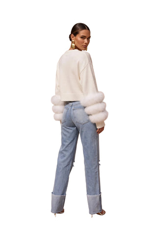 Tiers of Treaty Fur Sweater - White