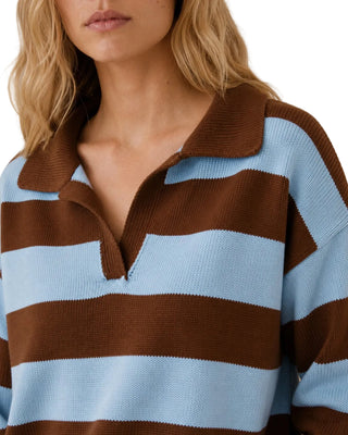 Sa10140t - Vintage Rugby Stripe Knit Polo - Choco/Sky Blue