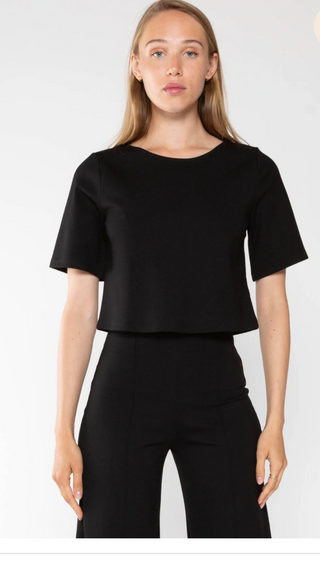 Cropped: Ponte Knit Short Sleeve Top