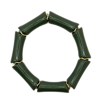 Sage Green Acrylic Bamboo Bracelet with Gold Accents