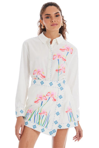Embroidered Bella Shirt- White Multi