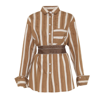 Ismene Side Button Boyfriend Stripe Shirt