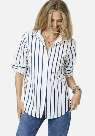 Mia Mr. Sharpie Stripe Shirt- White & Indigo