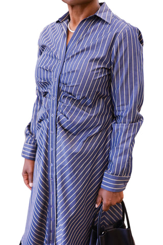 The Zaria Shirtdress - Charcoal/Taupe Stripe