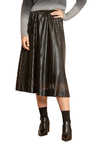 Perforated Pleather Gather Midi Skirt - Black