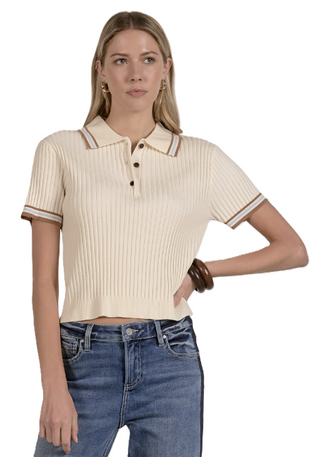 Collared Short Sleeve Sweater- Cream