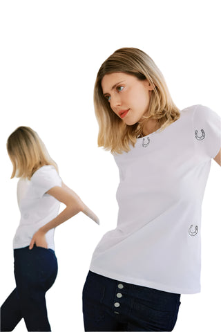 Embroidered Horseshoe Cotton T-Shirt- White