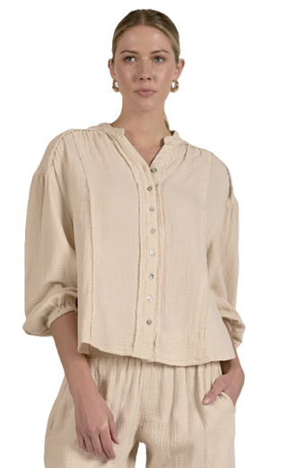Gauze Buttonup Long-sleeve- Natural