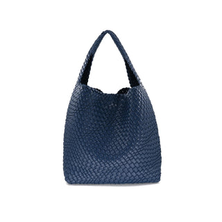 Woven PU Handbag- Navy