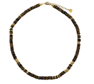 Small Espresso Gemstone Necklace with Gold Accents