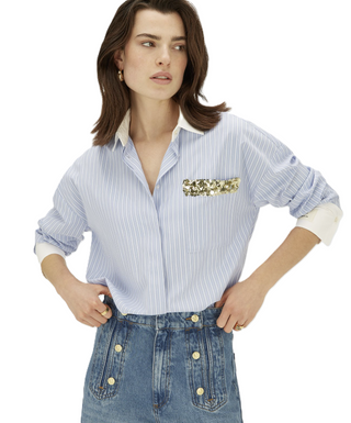 Celestine Top- Powder Blue Stripe