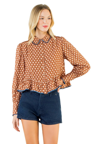 Floral Pattern Button Down - Brown