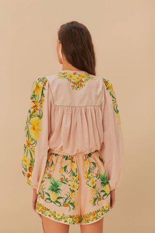 Botanical Beauty Long Sleeve Blouse- Botanical Beauty Pink