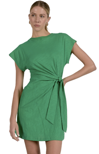 Side Tie Jersey Dress- Kelly Green